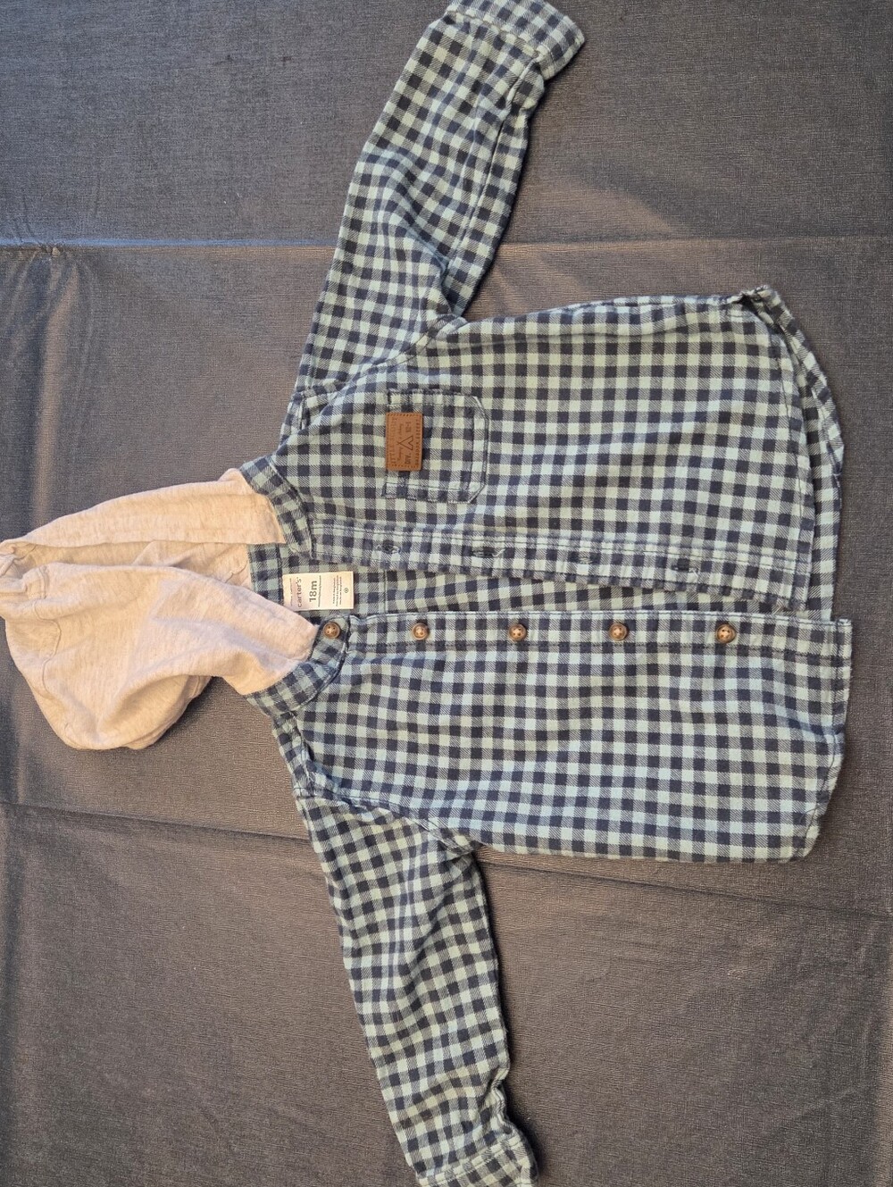 Carter's Blue Plaid Button-Down With Hood